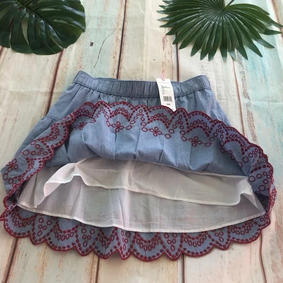 Vineyard Vines Blue Chambray Embroidered Flounce Pull On Skirt SZ XXS - Picture 2 of 8